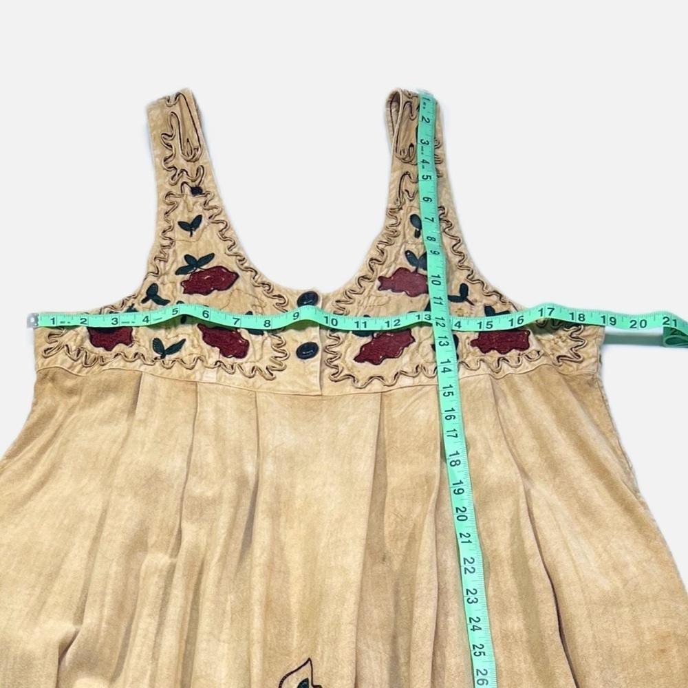Vintage Boho Embroidered Applique Beige Floral Jumper Maxi Dress Womens size XL - Picture 6 of 8